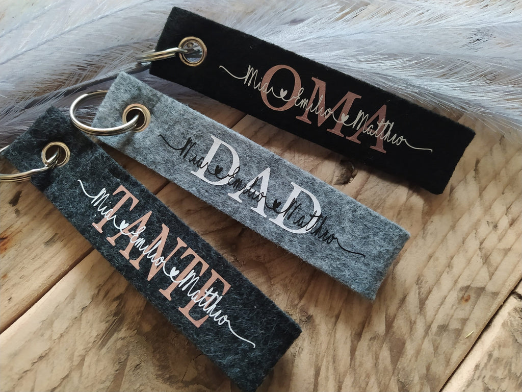Schlüsselanhänger Personalisierte Filz Filzanhänger Name Oma MOM DAD OPA Tante Onkel Paten personalisiertes Geschenk