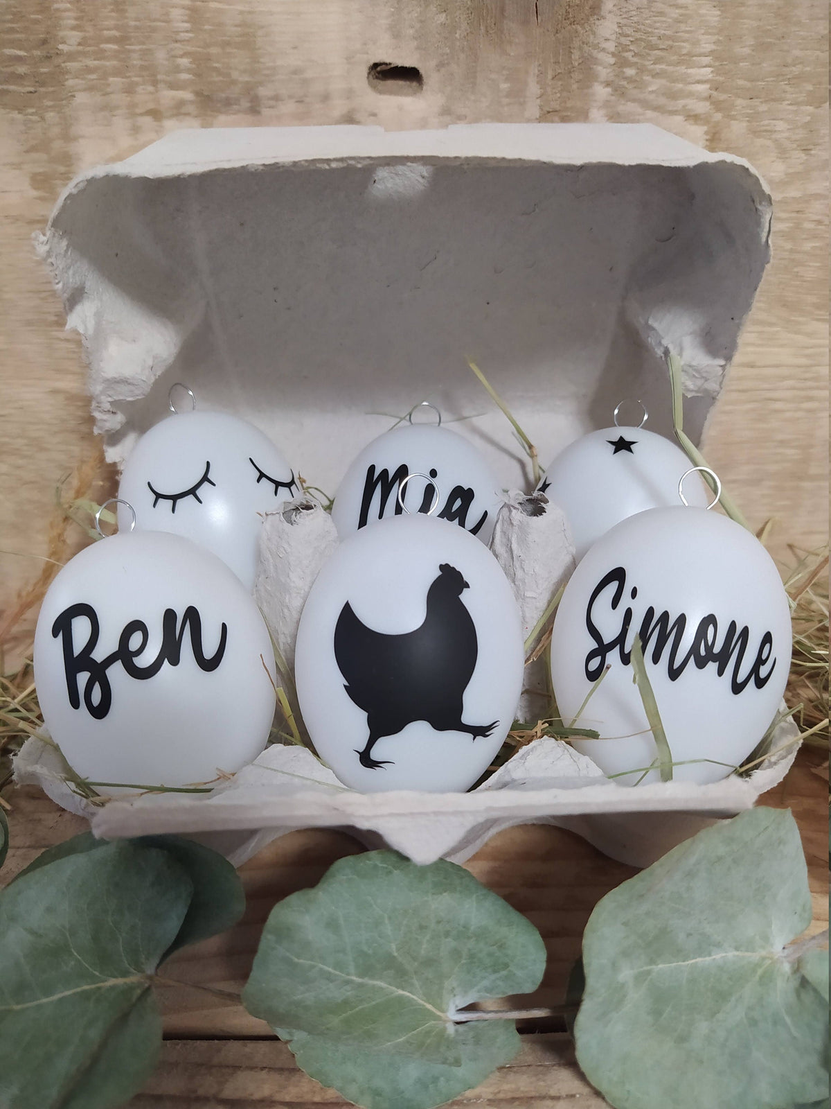 personalisierte Ostereier 6er Set Osterdeko Ostereier mit Namen im Karton Geschenk