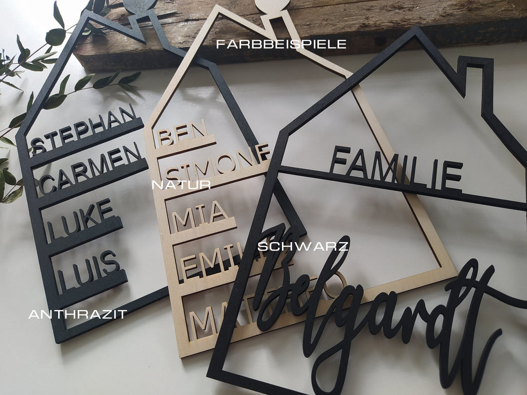 Holzhaus personalisiert | Familie | Haus mit Namen | Geschenk | Türkranz