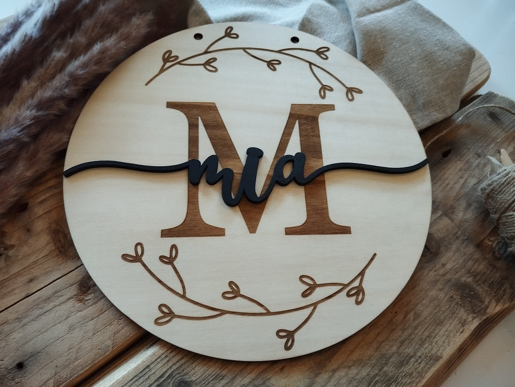 Namensschild rund Kinderzimmer | personalisiertes Holzschild mit Name und Buchstabe | Türschild Wanddeko Babyzimmer