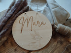 Namensschild rund Kinderzimmer Tiere | Geschenk zur Geburt | Türschild | Holzschild personalisiert | Wanddekoration | Babyzimmer | Holzdeko