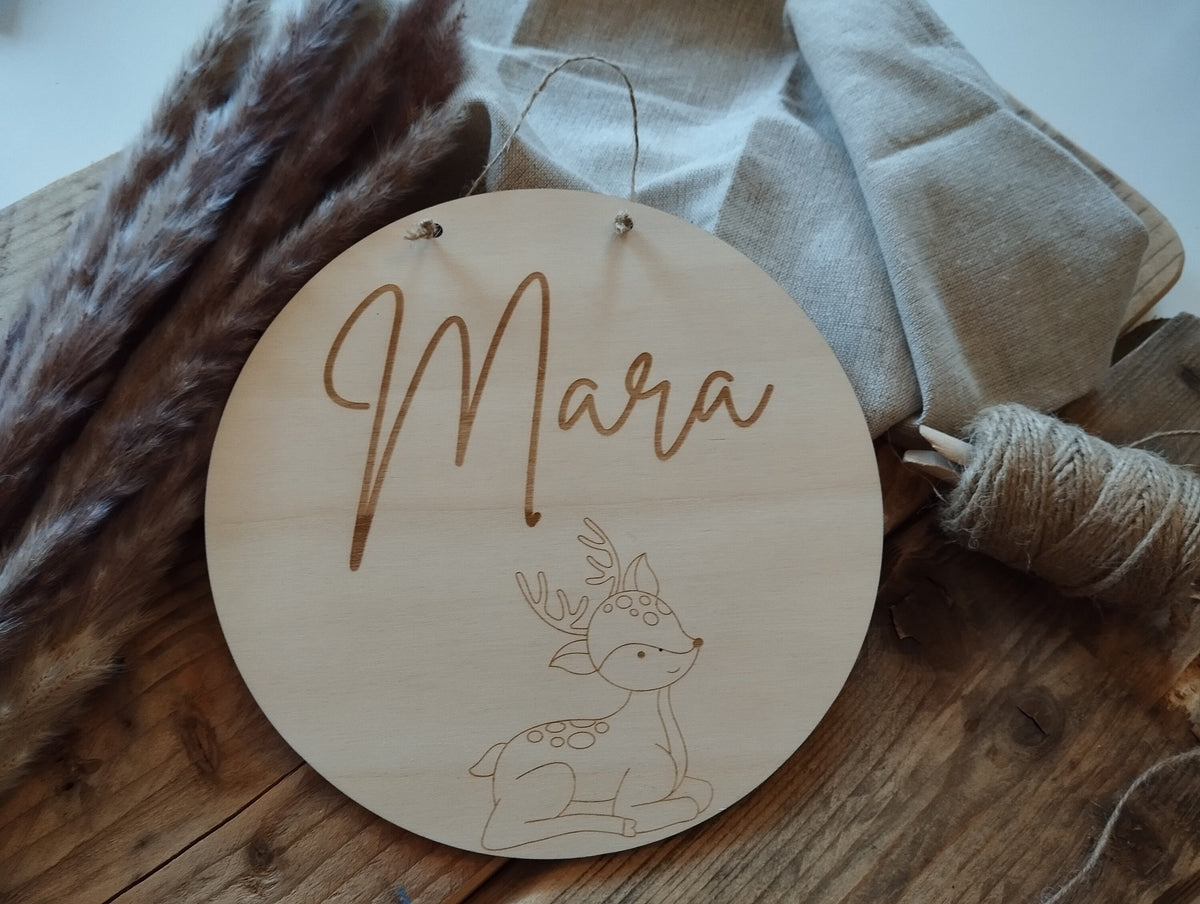 Namensschild rund Kinderzimmer Tiere | Geschenk zur Geburt | Türschild | Holzschild personalisiert | Wanddekoration | Babyzimmer | Holzdeko