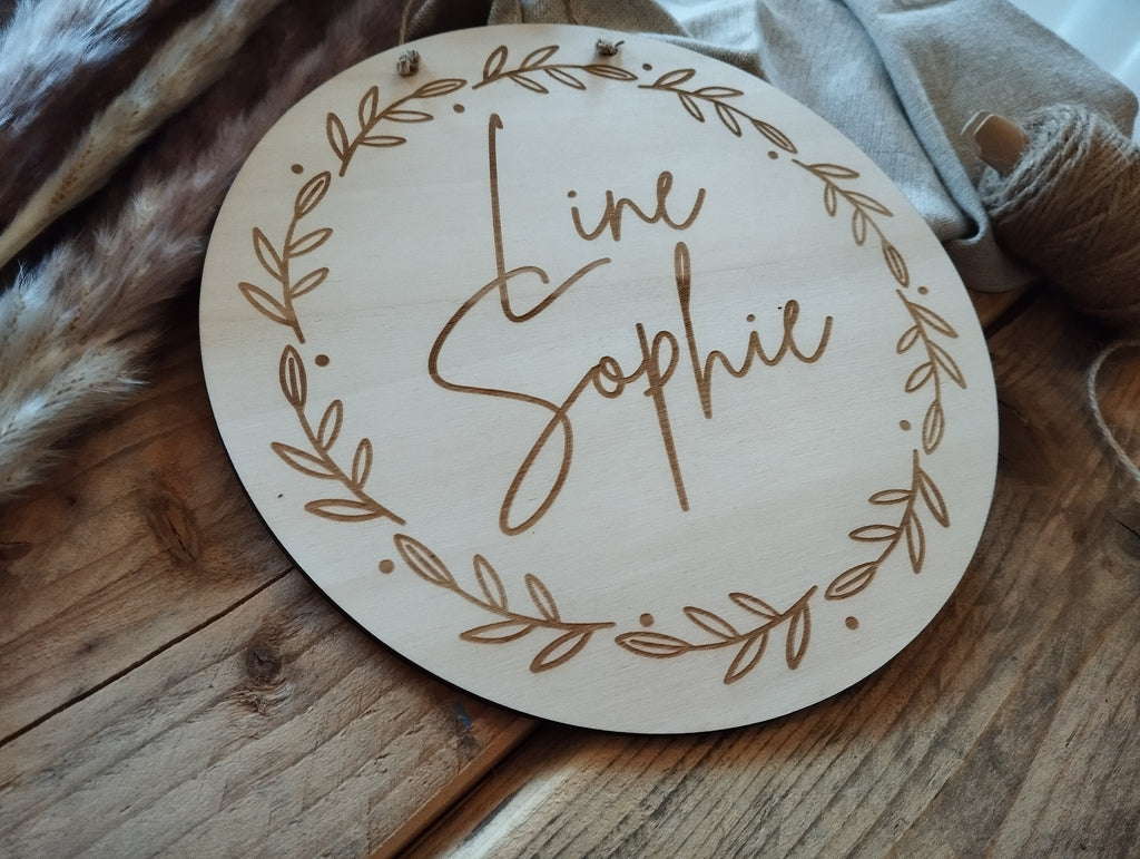Namensschild rund Kinderzimmer floral | Geschenk zur Geburt | Türschild | Holzschild personalisiert | Wanddekoration | Babyzimmer | Name