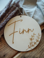 Namensschild rund Kinderzimmer Zweig | Geschenk zur Geburt | Türschild | Holzschild personalisiert | Wanddekoration | Babyzimmer | Name