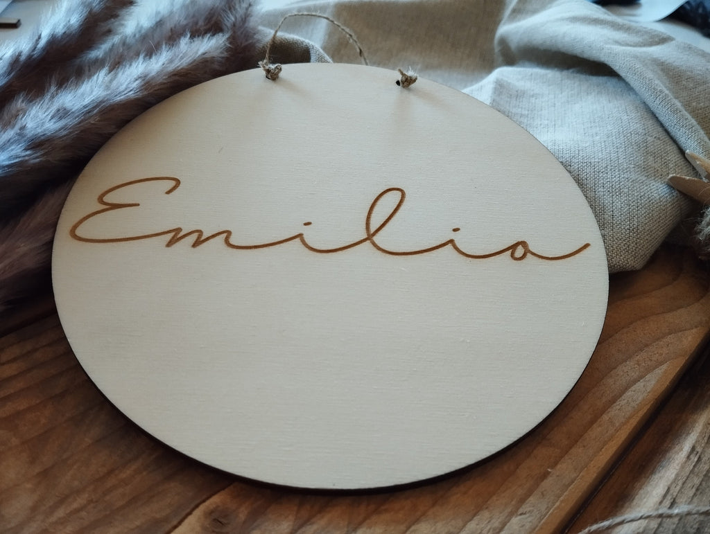 Namensschild rund Kinderzimmer schlicht | Geschenk zur Geburt | Türschild | Holzschild personalisiert | Wanddekoration | Babyzimmer | Name
