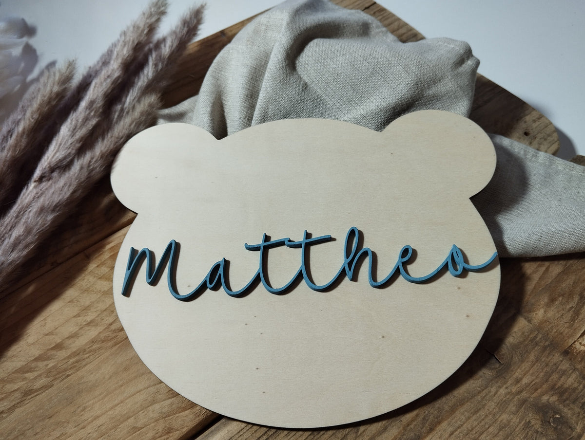 Namensschild Bär Wolke Kinderzimmer | Geschenk zur Geburt | Türschild | Holzschild personalisiert | Wanddekoration | Babyzimmer | Name