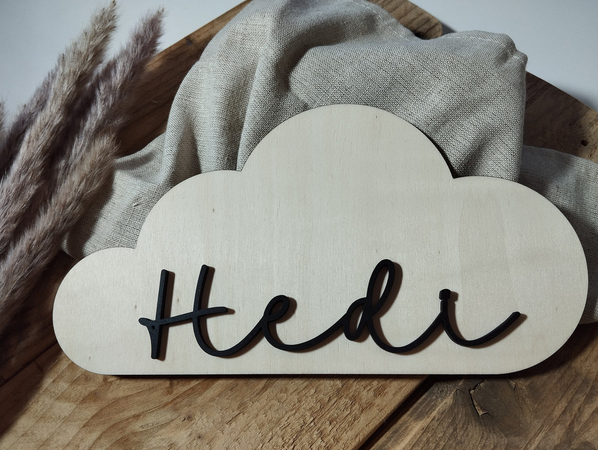 Namensschild Bär Wolke Kinderzimmer | Geschenk zur Geburt | Türschild | Holzschild personalisiert | Wanddekoration | Babyzimmer | Name