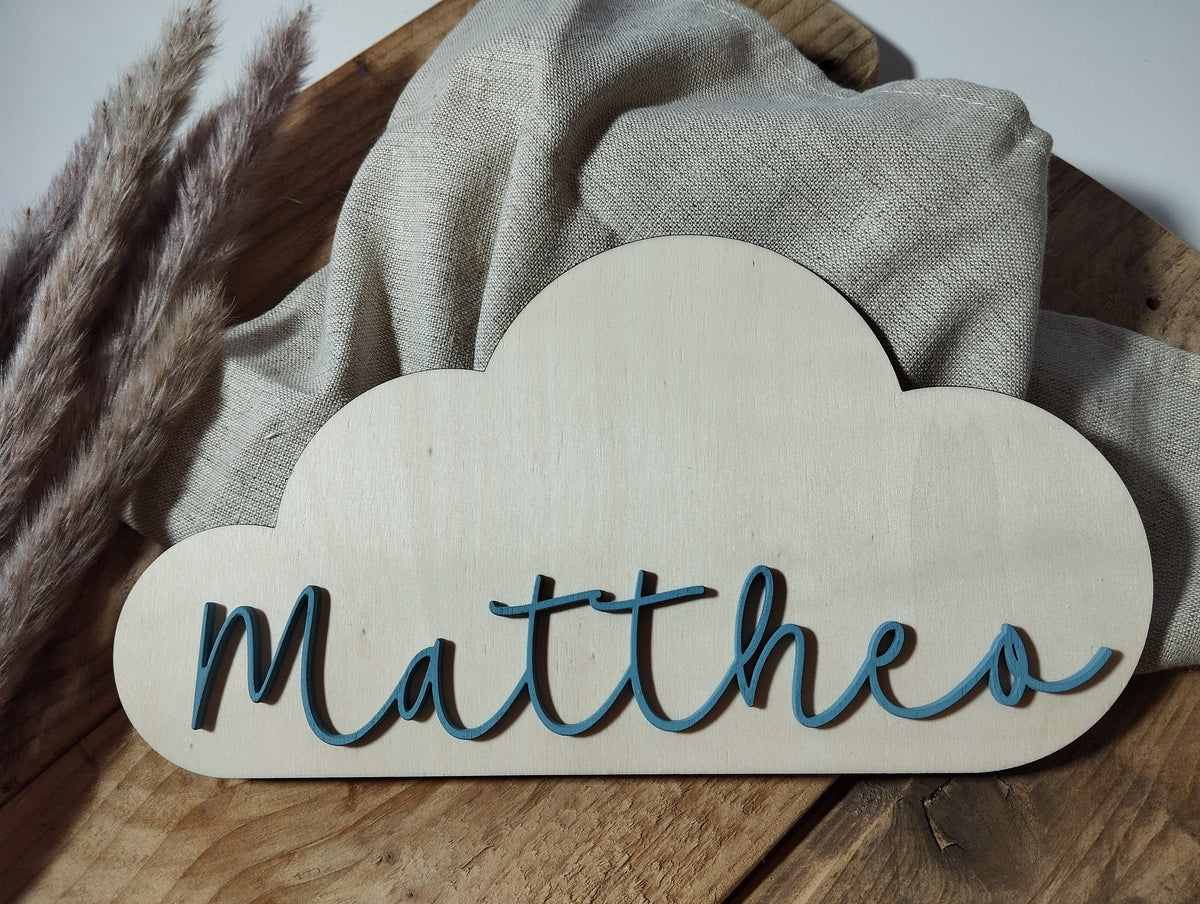 Namensschild Bär Wolke Kinderzimmer | Geschenk zur Geburt | Türschild | Holzschild personalisiert | Wanddekoration | Babyzimmer | Name