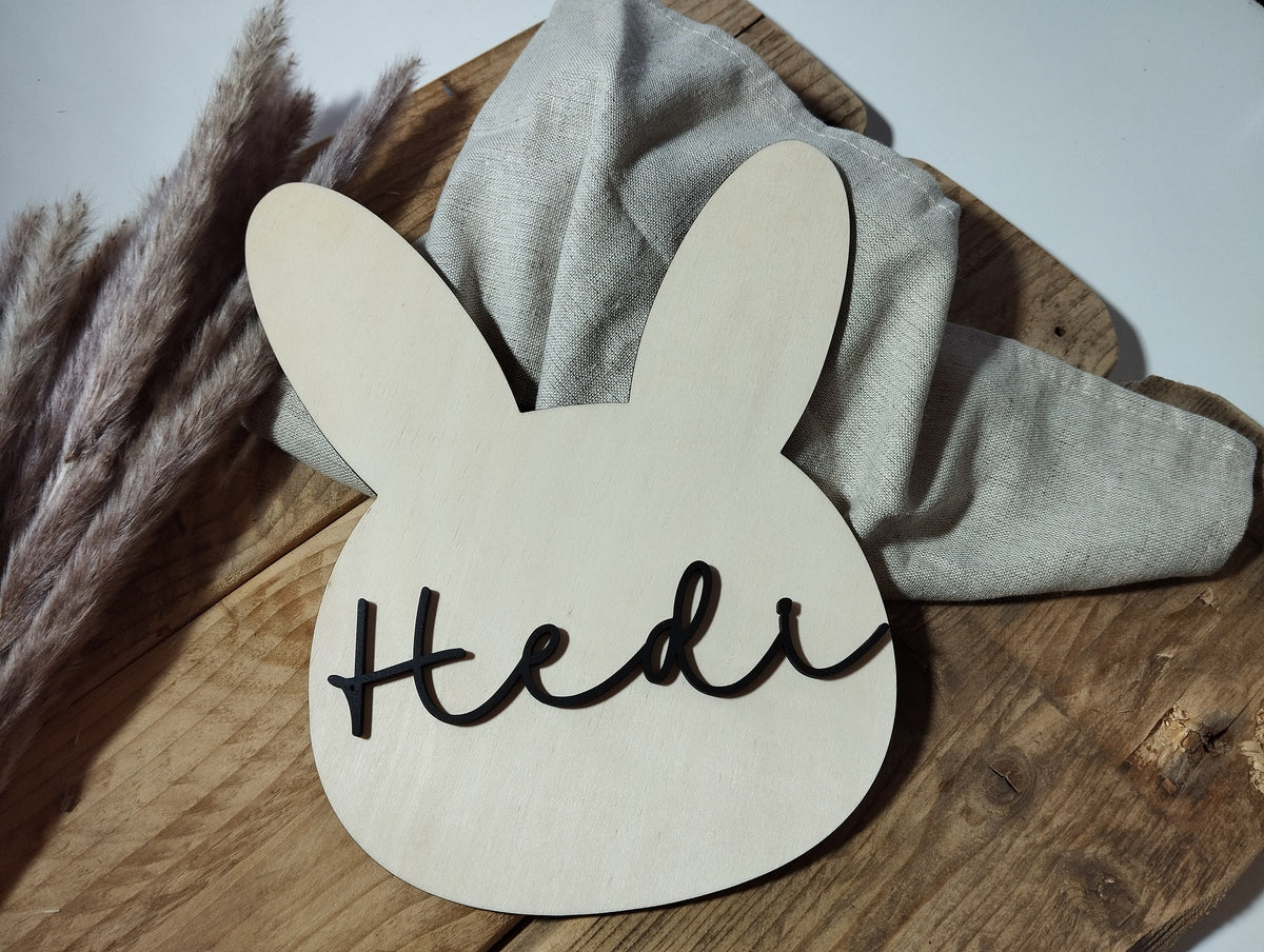 Namensschild Hase Kinderzimmer | Geschenk zur Geburt | Türschild | Holzschild personalisiert | Wanddeko Schriftzug | Babyzimmer | Name