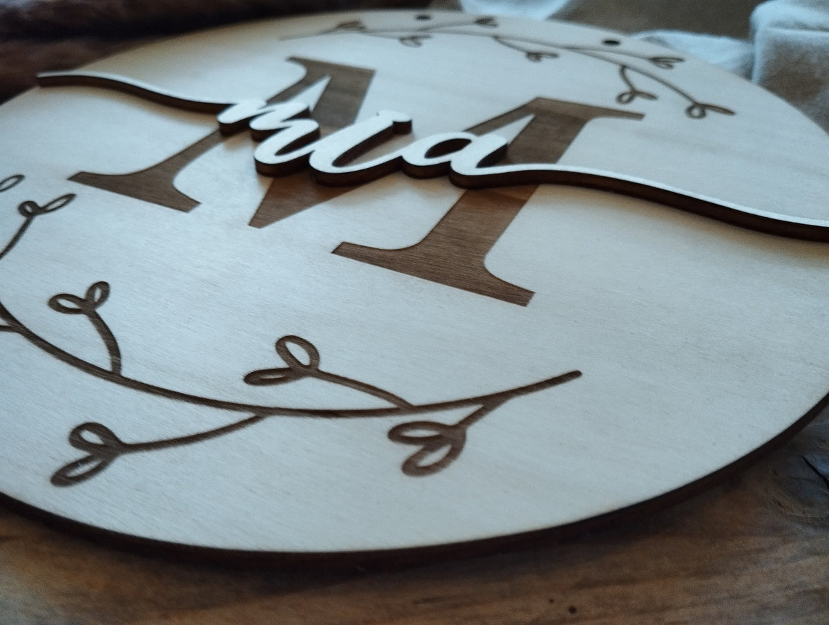 Namensschild rund Kinderzimmer | personalisiertes Holzschild mit Name und Buchstabe | Türschild Wanddeko Babyzimmer