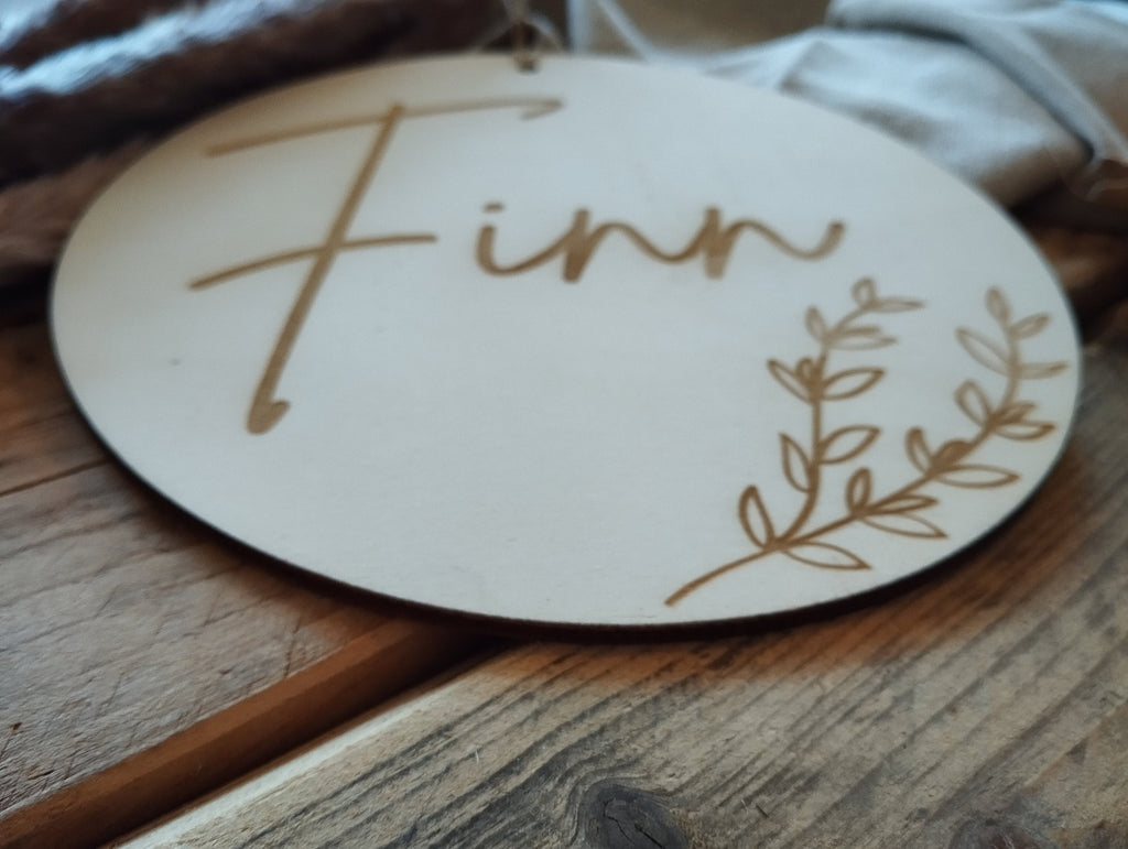 Namensschild rund Kinderzimmer Zweig | Geschenk zur Geburt | Türschild | Holzschild personalisiert | Wanddekoration | Babyzimmer | Name