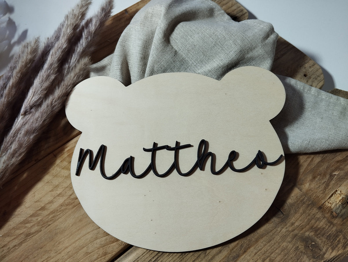 Namensschild Bär Wolke Kinderzimmer | Geschenk zur Geburt | Türschild | Holzschild personalisiert | Wanddekoration | Babyzimmer | Name