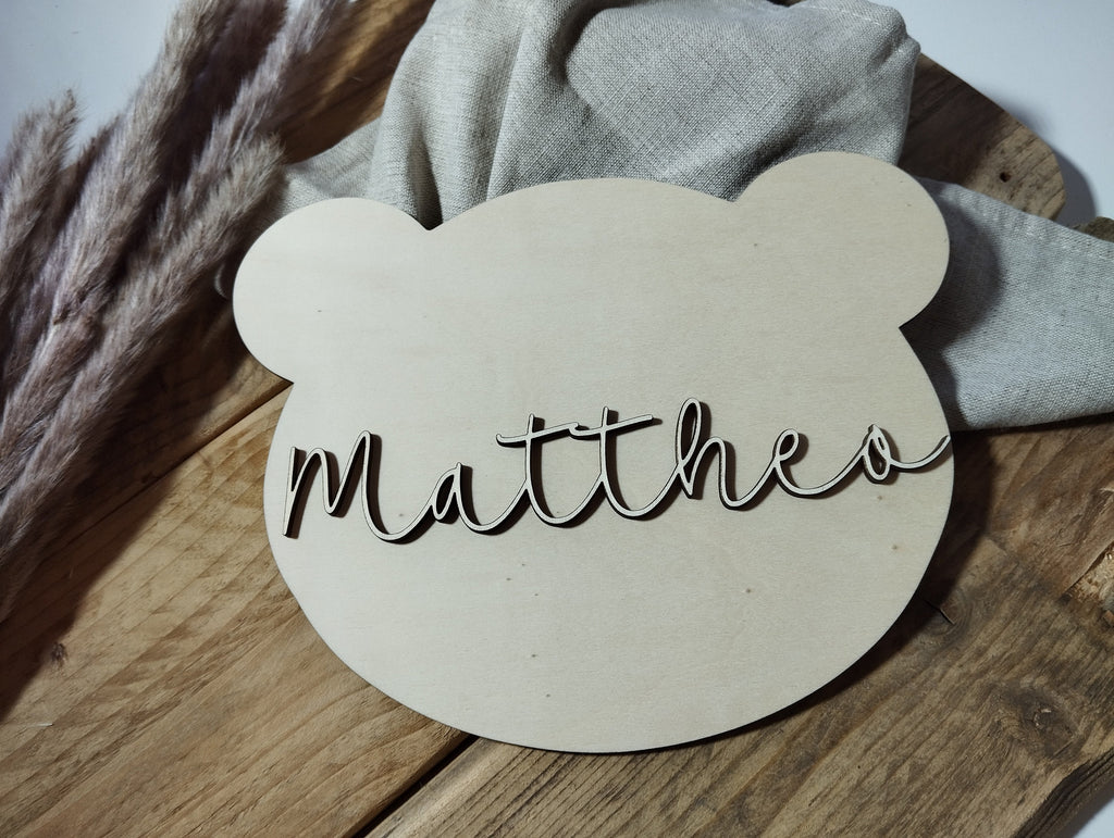 Namensschild Bär Wolke Kinderzimmer | Geschenk zur Geburt | Türschild | Holzschild personalisiert | Wanddekoration | Babyzimmer | Name