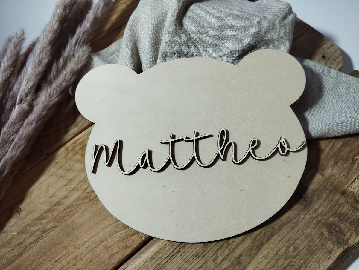 Namensschild Bär Wolke Kinderzimmer | Geschenk zur Geburt | Türschild | Holzschild personalisiert | Wanddekoration | Babyzimmer | Name