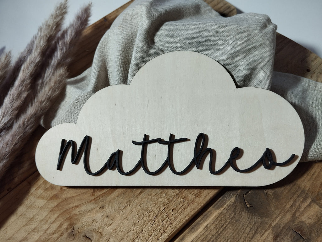 Namensschild Bär Wolke Kinderzimmer | Geschenk zur Geburt | Türschild | Holzschild personalisiert | Wanddekoration | Babyzimmer | Name