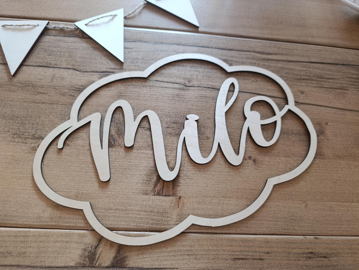 Türschild Wolke Personalisiert aus Holz – Individuelles Namensschild für Kinderzimmer mit Wunschname Wanddeko Türschild