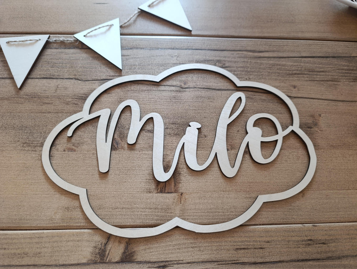 Türschild Wolke Personalisiert aus Holz – Individuelles Namensschild für Kinderzimmer mit Wunschname Wanddeko Türschild