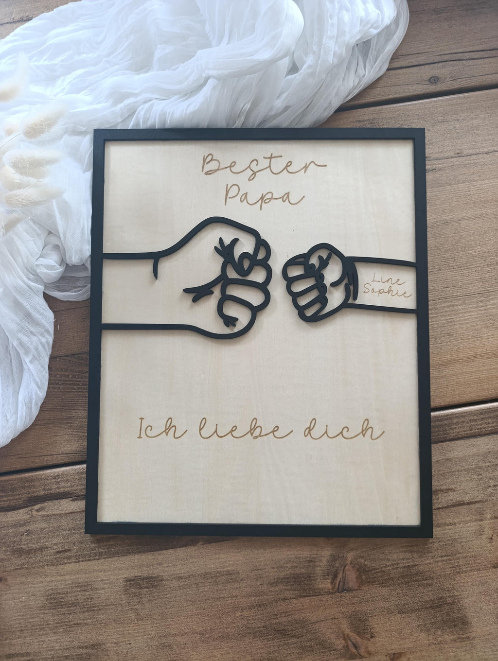 Bester Papa Bester Opa personalisiertes Holzbild 23cm hoch Fäuste mit Kindern und Enkelkindern
