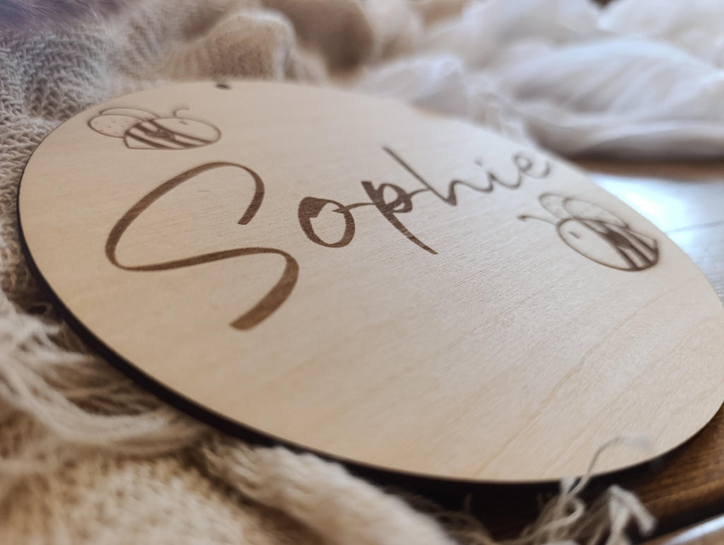 Namensschild rund Kinderzimmer Biene | Geschenk zur Geburt | Türschild | Holzschild personalisiert | Wanddekoration | Babyzimmer | Name