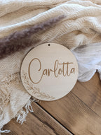 Namensschild rund personalisiert Kinderzimmer Floral Türschild Holzschild Wanddekoration Babyzimmer Geschenk Geburt Sterne Holzscheibe