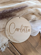 Namensschild rund personalisiert Kinderzimmer Floral Türschild Holzschild Wanddekoration Babyzimmer Geschenk Geburt Sterne Holzscheibe