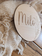 Namensschild rund personalisiert Kinderzimmer Pflanze Türschild Holzschild Wanddekoration Babyzimmer Geschenk Geburt Holzscheibe