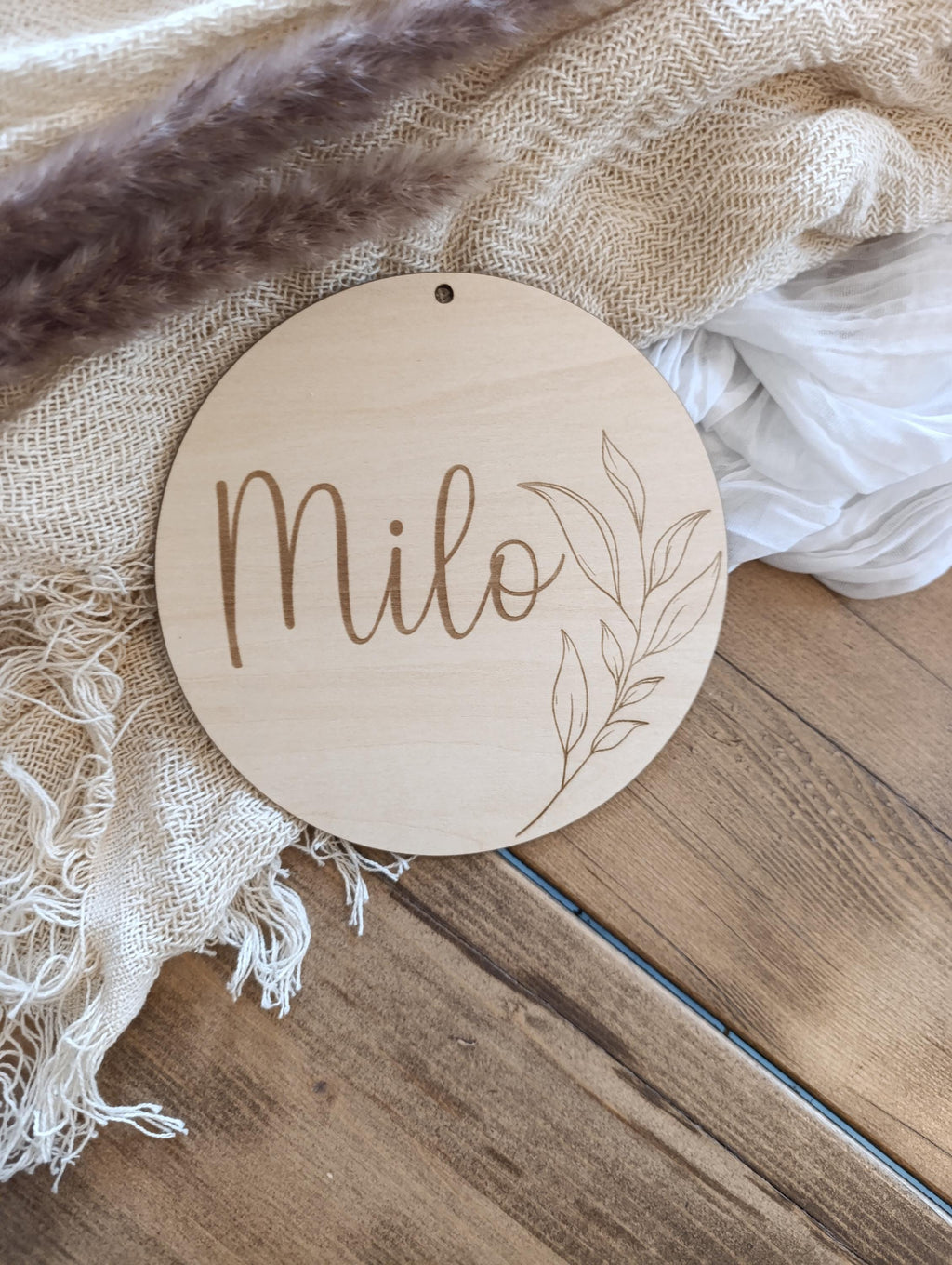Namensschild rund personalisiert Kinderzimmer Pflanze Türschild Holzschild Wanddekoration Babyzimmer Geschenk Geburt Holzscheibe