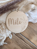 Namensschild rund personalisiert Kinderzimmer Pflanze Türschild Holzschild Wanddekoration Babyzimmer Geschenk Geburt Holzscheibe
