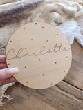Namensschild rund personalisiert Kinderzimmer Punkte Türschild Holzschild Wanddekoration Babyzimmer Geschenk Geburt Sterne Holzscheibe
