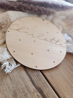 Namensschild rund personalisiert Kinderzimmer Punkte Türschild Holzschild Wanddekoration Babyzimmer Geschenk Geburt Sterne Holzscheibe