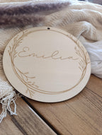 Namensschild rund personalisiert Kinderzimmer Floral Türschild Holzschild Wanddekoration Babyzimmer Geschenk Geburt Kranz Holzscheibe