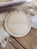 Namensschild rund personalisiert Kinderzimmer Floral Türschild Holzschild Wanddekoration Babyzimmer Geschenk Geburt Kranz Holzscheibe