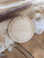 Namensschild rund personalisiert Kinderzimmer Floral Türschild Holzschild Wanddekoration Babyzimmer Geschenk Geburt Kranz Holzscheibe