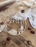 Personalisierter Türkranz aus Holz – Igel mit Pilzen | Niedlicher Waldtiere Türkranz fürs Kinderzimmer als Wanddekoration oder Türkranz