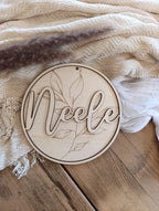 Namensschild Kranz personalisiert 3D Kinderzimmer Floral Türschild Holzschild Wanddekoration Babyzimmer Geschenk Geburt Holzscheibe