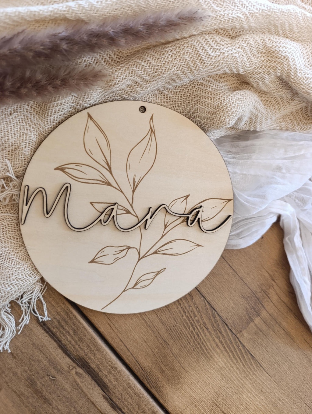 Namensschild Kranz personalisiert 3D Kinderzimmer Floral Schriftzug Türschild Holzschild Wanddeko Babyzimmer Geschenk Geburt Holzscheibe