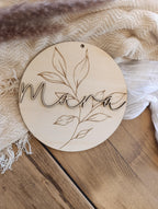 Namensschild Kranz personalisiert 3D Kinderzimmer Floral Schriftzug Türschild Holzschild Wanddeko Babyzimmer Geschenk Geburt Holzscheibe