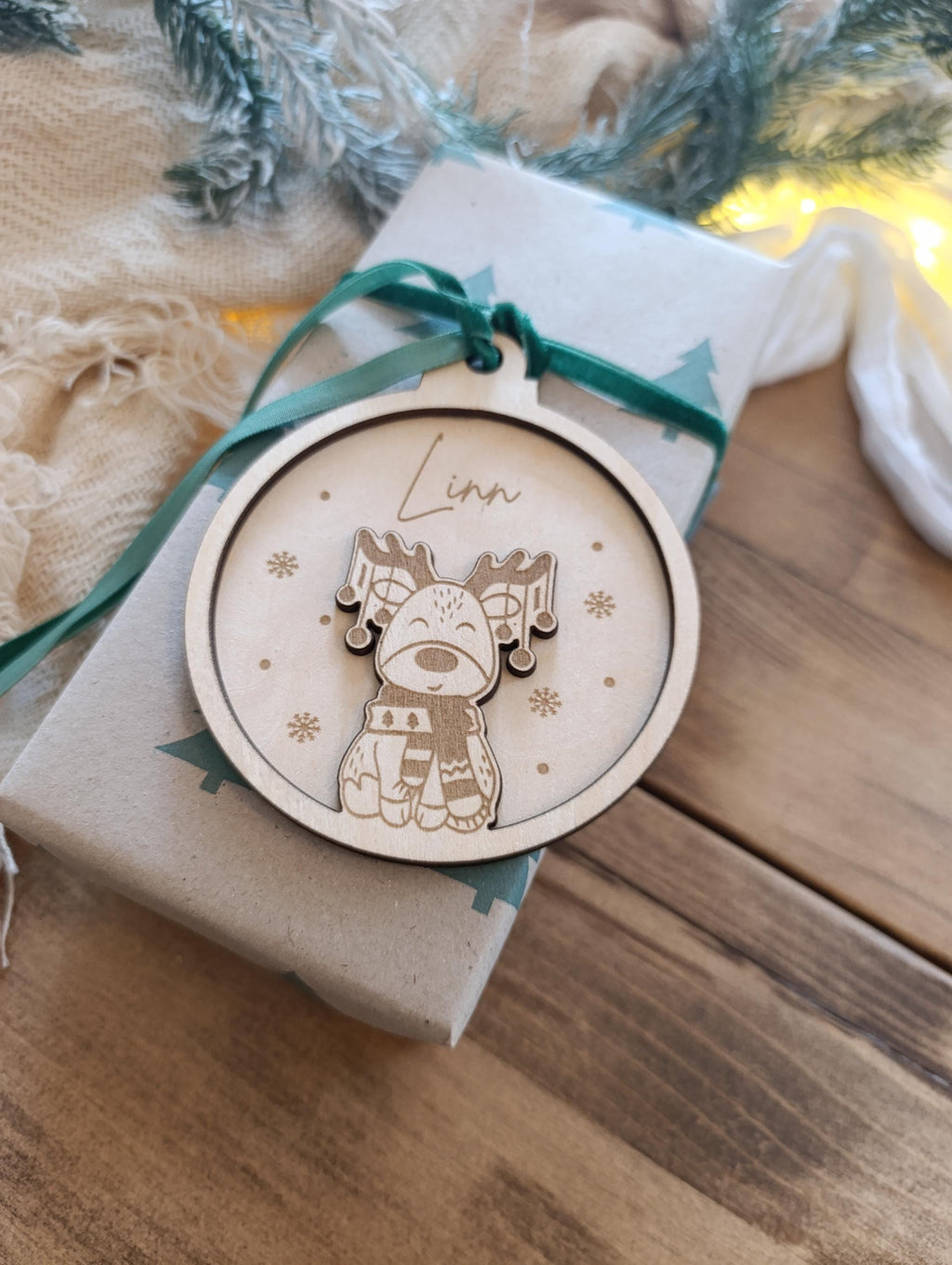 Weihnachtskugeln Elch Personalisiert aus Holz - Christbaumkugel Personalisiertes Geschenk-Weihnachtsbaumdekoration-Weihnachtsdekoration
