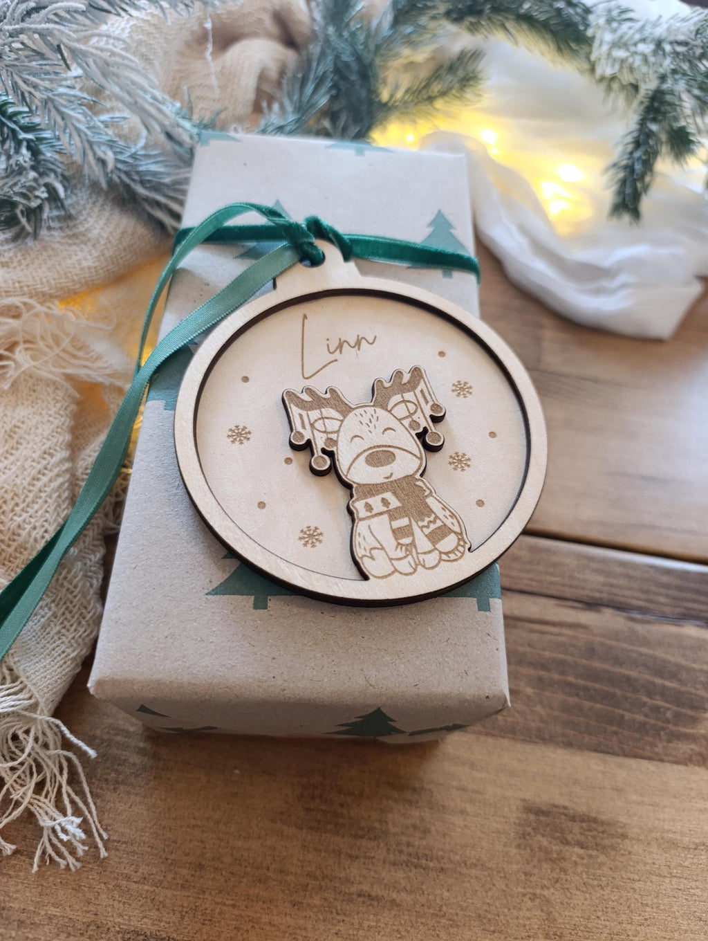 Weihnachtskugeln Elch Personalisiert aus Holz - Christbaumkugel Personalisiertes Geschenk-Weihnachtsbaumdekoration-Weihnachtsdekoration