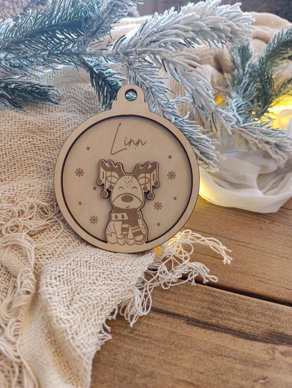 Weihnachtskugeln Elch Personalisiert aus Holz - Christbaumkugel Personalisiertes Geschenk-Weihnachtsbaumdekoration-Weihnachtsdekoration