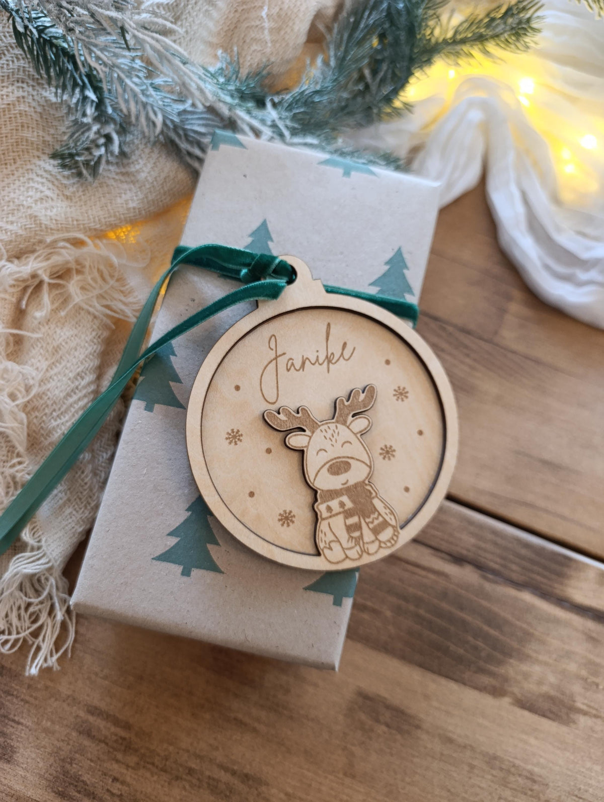 Weihnachtskugeln Elch Personalisiert aus Holz Christbaumkugel Personalisiertes Geschenk-Weihnachtsbaumdekoration-Weihnachtsdekoration