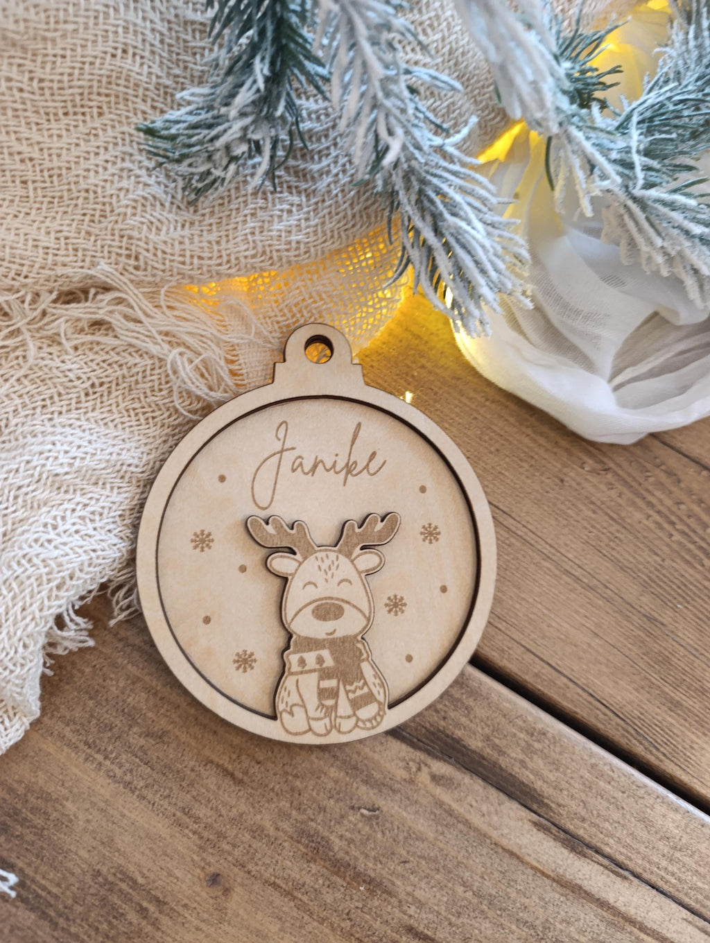Weihnachtskugeln Elch Personalisiert aus Holz Christbaumkugel Personalisiertes Geschenk-Weihnachtsbaumdekoration-Weihnachtsdekoration