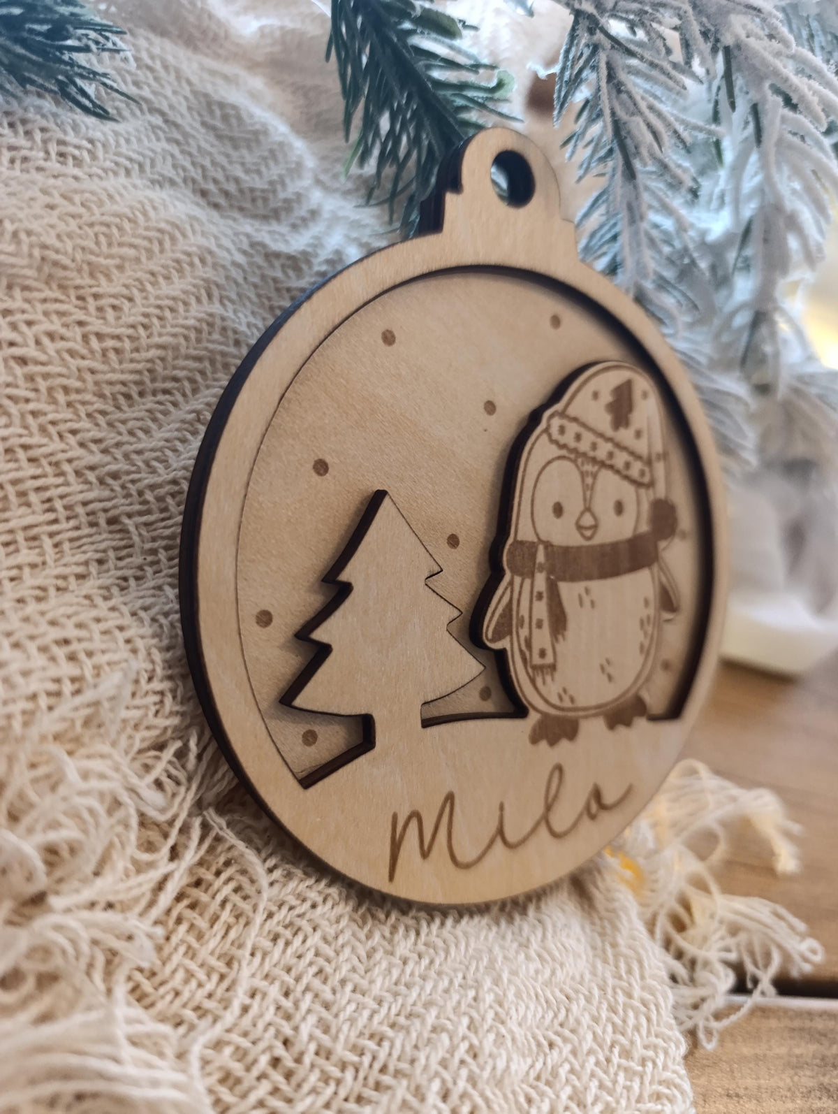 Weihnachtskugeln Pinguin Tannenbaum Personalisiert aus Holz Christbaumkugel Personalisiertes Geschenk Weihnachtsbaumdeko Weinachten