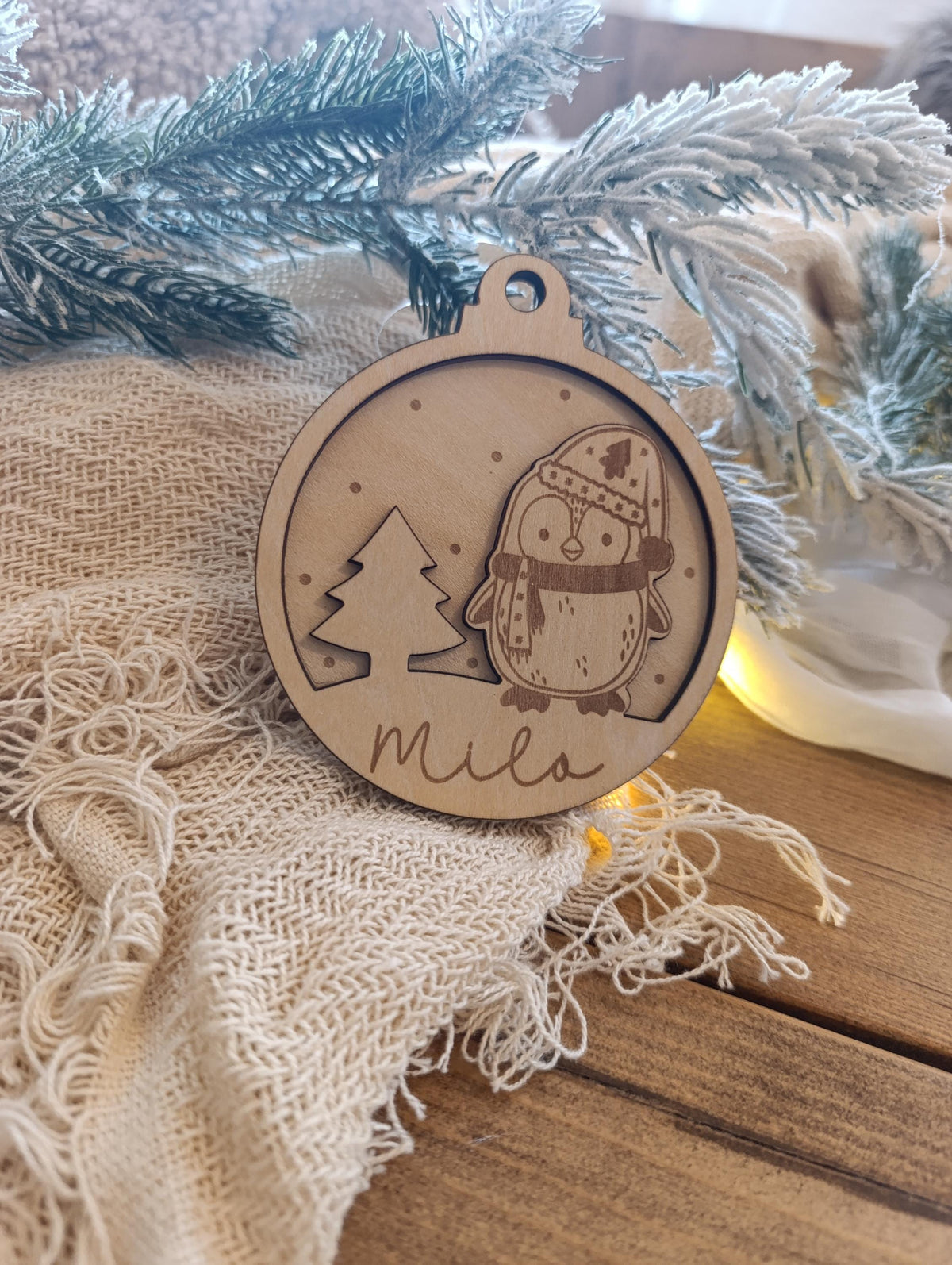 Weihnachtskugeln Pinguin Tannenbaum Personalisiert aus Holz Christbaumkugel Personalisiertes Geschenk Weihnachtsbaumdeko Weinachten