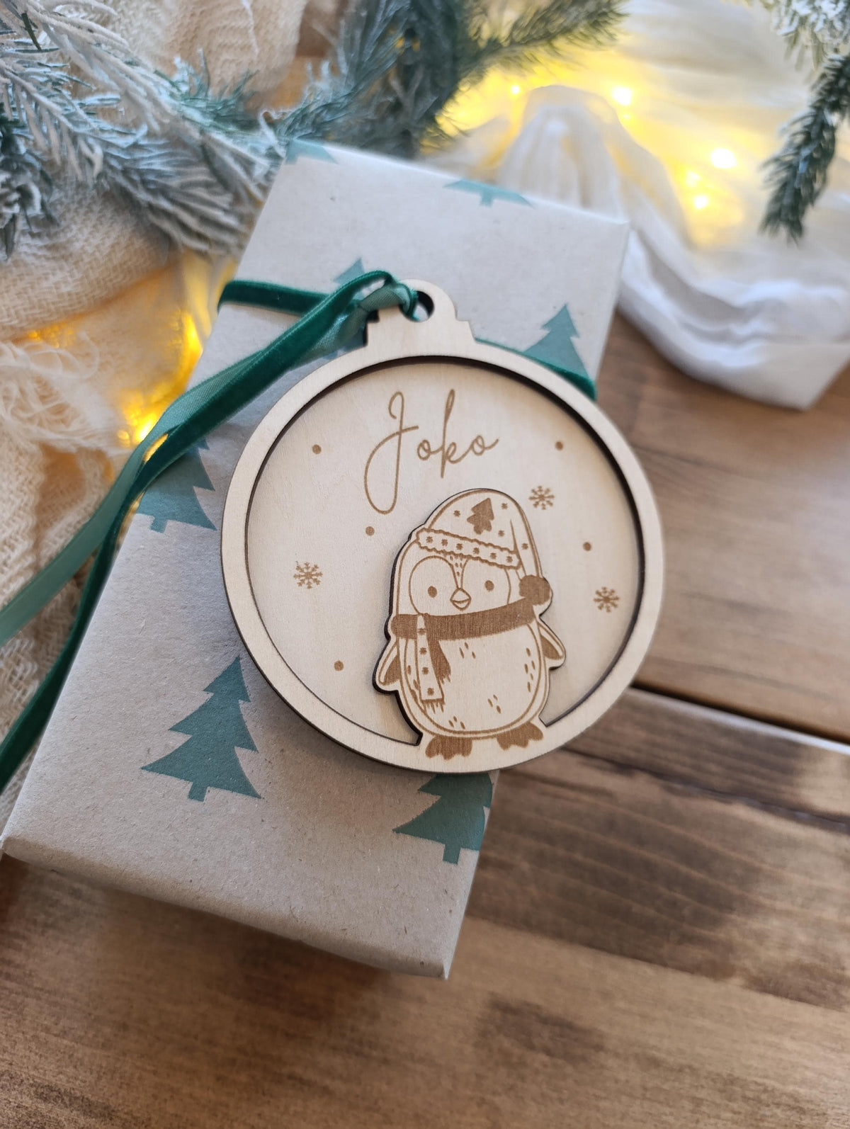 Weihnachtskugeln Pinguin Personalisiert aus Holz Christbaumkugel Personalisiertes Geschenk Weihnachtsbaumdeko Weinachten