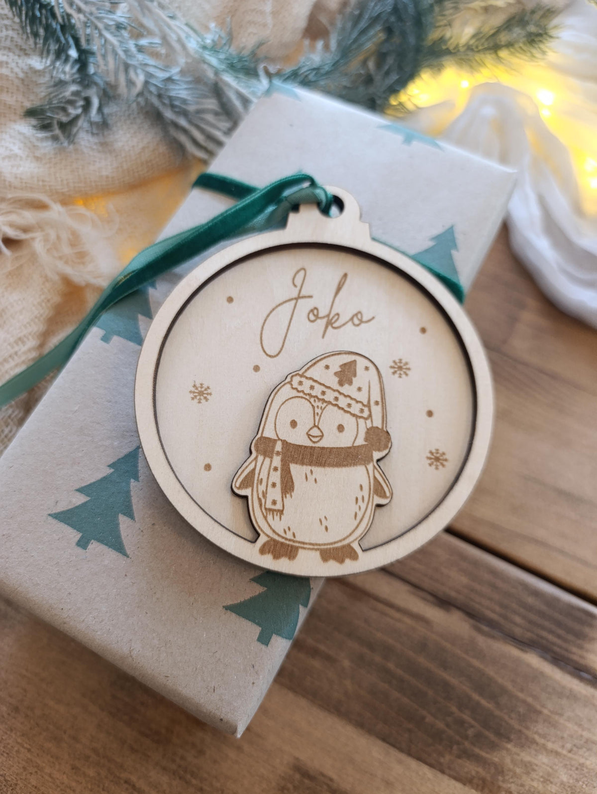 Weihnachtskugeln Pinguin Personalisiert aus Holz Christbaumkugel Personalisiertes Geschenk Weihnachtsbaumdeko Weinachten