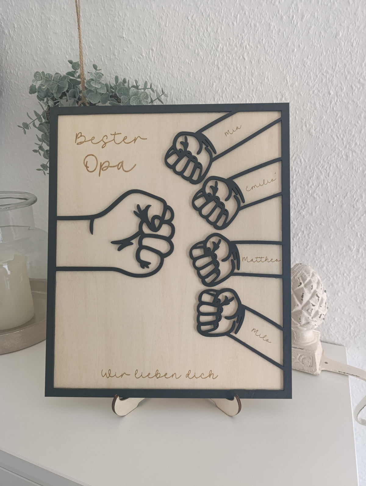 Bester Papa Bester Opa personalisiertes Holzbild 23cm hoch Fäuste mit Kindern und Enkelkindern