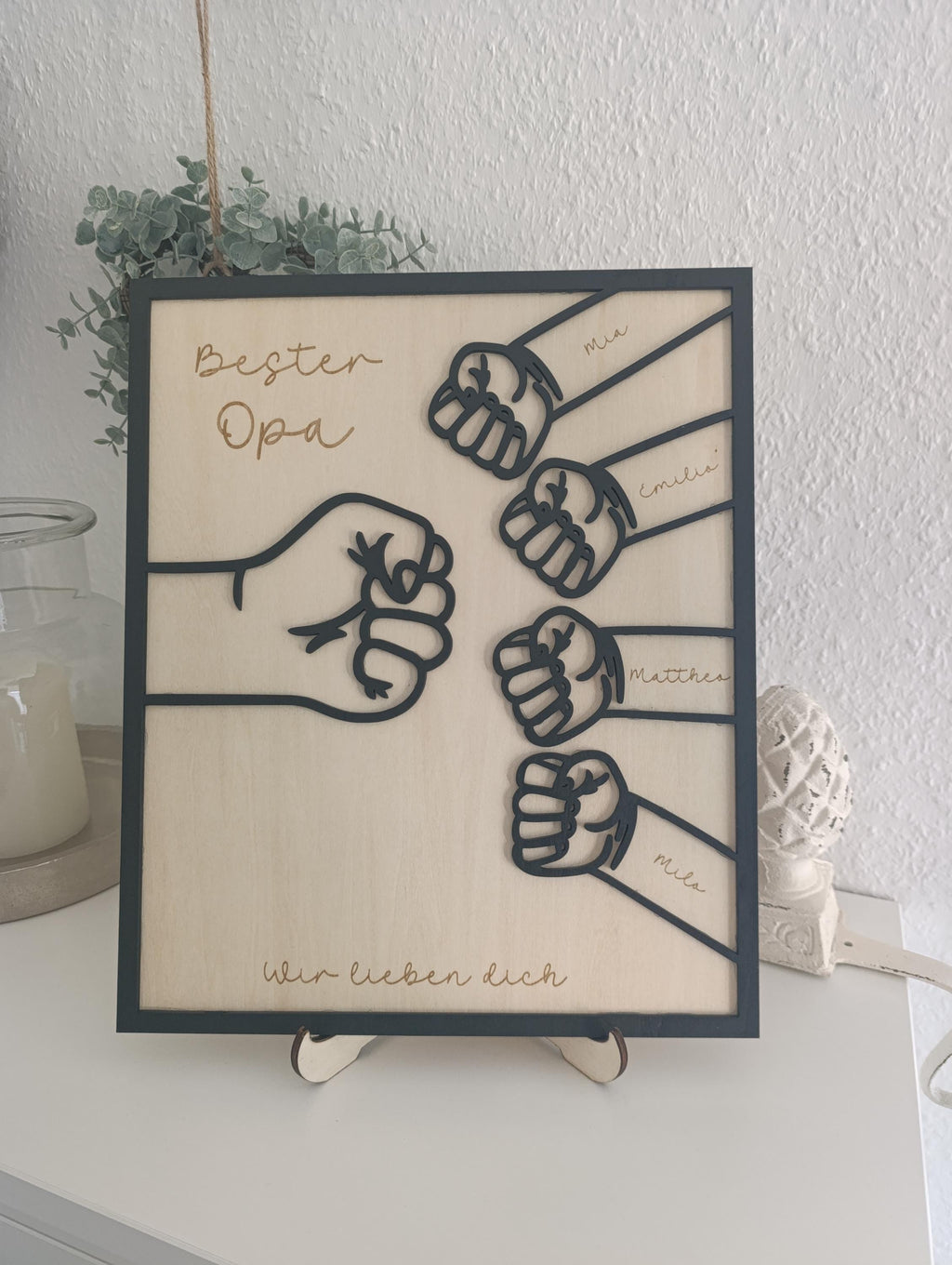 Bester Papa Bester Opa personalisiertes Holzbild Kinder Enkelkinder Fäuste check Vatertag Erinnerungen Herzensbotschaft Individuell