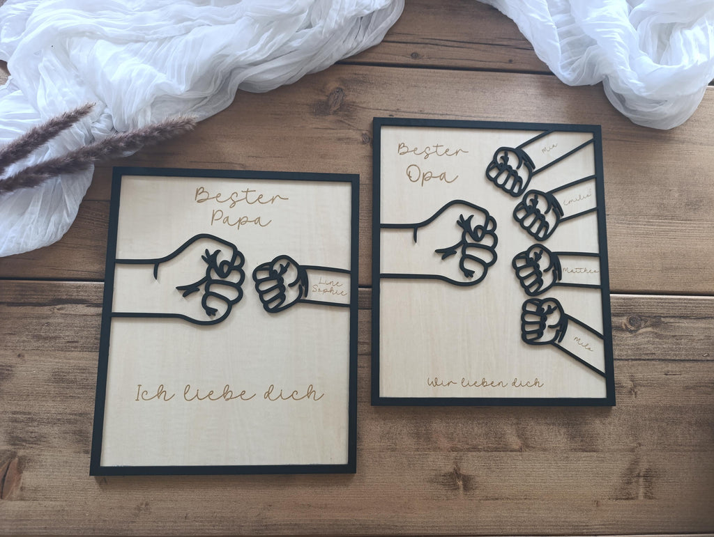 Bester Papa Bester Opa personalisiertes Holzbild Kinder Enkelkinder Fäuste check Vatertag Erinnerungen Herzensbotschaft Individuell