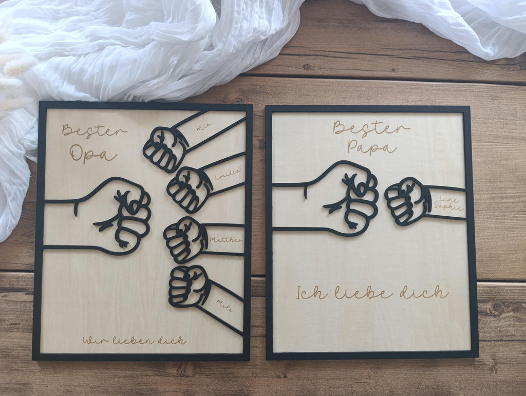 Bester Papa Bester Opa personalisiertes Holzbild Kinder Enkelkinder Fäuste check Vatertag Erinnerungen Herzensbotschaft Individuell